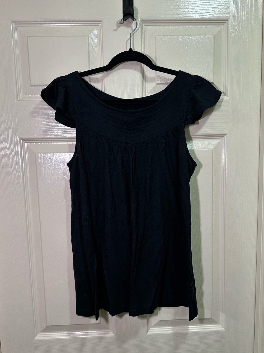 Y2K So Tank Top Shirt Size Large Black Ruffle Sleeve Casual Summer